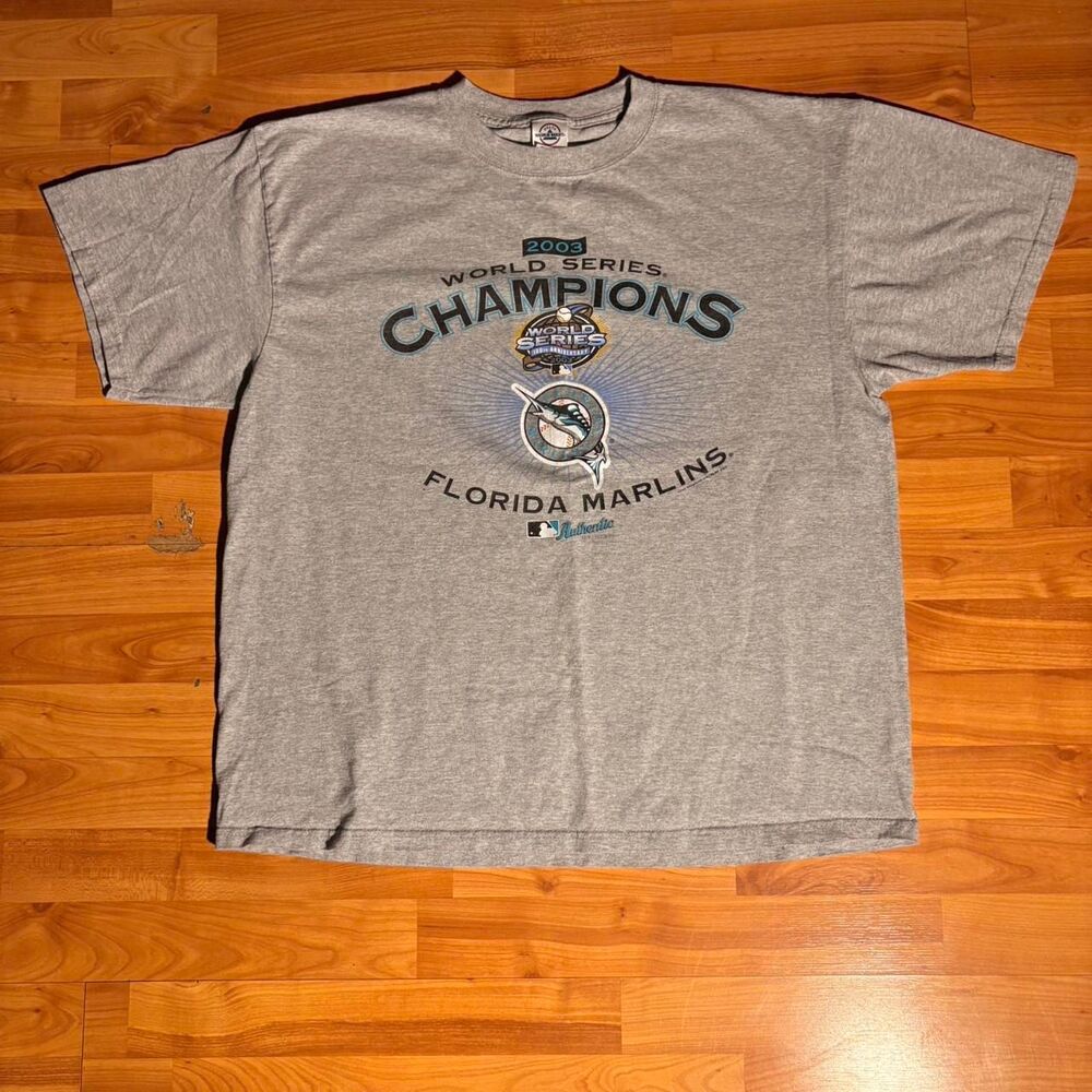 2003 Florida Marlins World Series Champions Grey Tee Size XL MLB Baseball